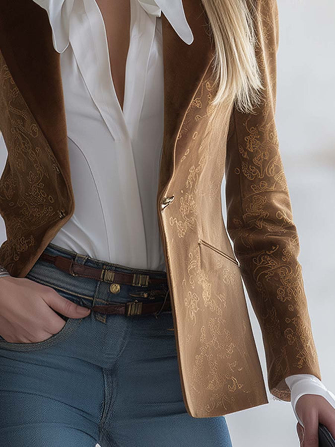 Veste Western Classique en Daim Synthétique Marron au Style Vintage