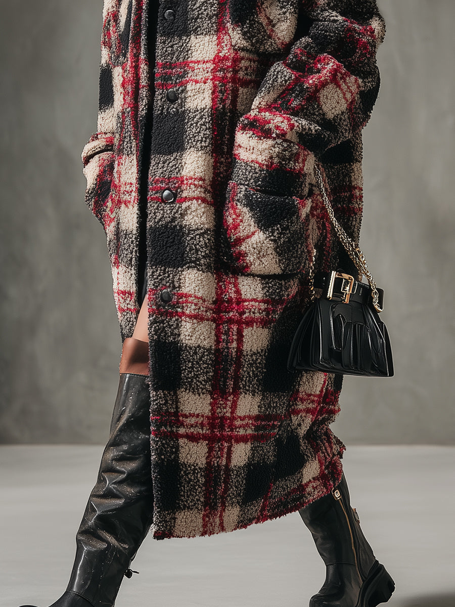 Veste Longue à Motif Carreaux Chic et Décontractée