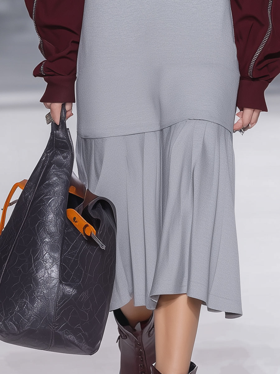 Robe Midi Sportive avec Ourlet Plissé et Détails Contrastants