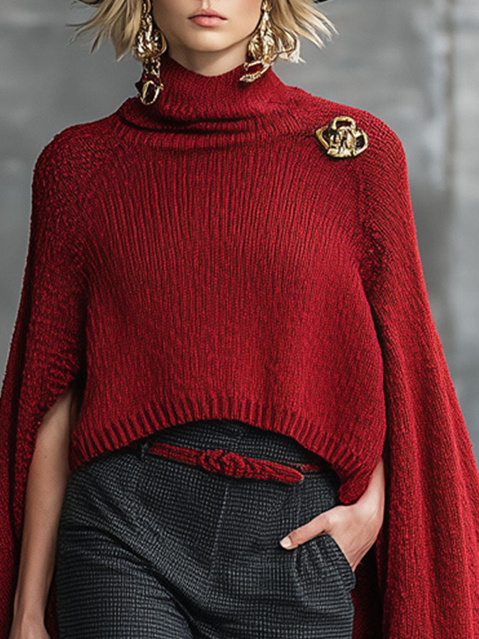 Rétro Rouge : Cape Tricotée Élégante