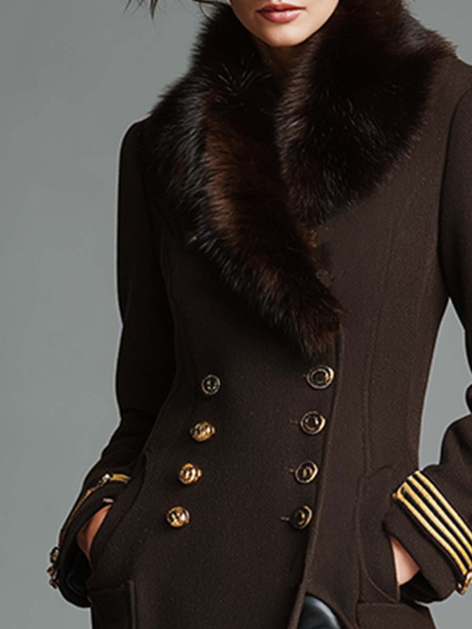 Luxurious Brown Coffee Faux Fur Long Coat with Detachable Feature