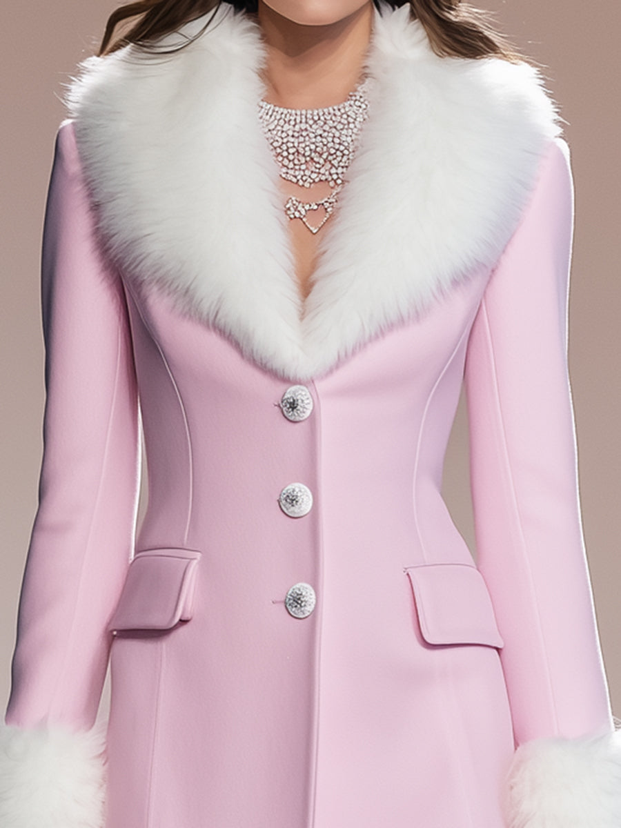 Veste en Fourrure Patchwork Rose à Boutons