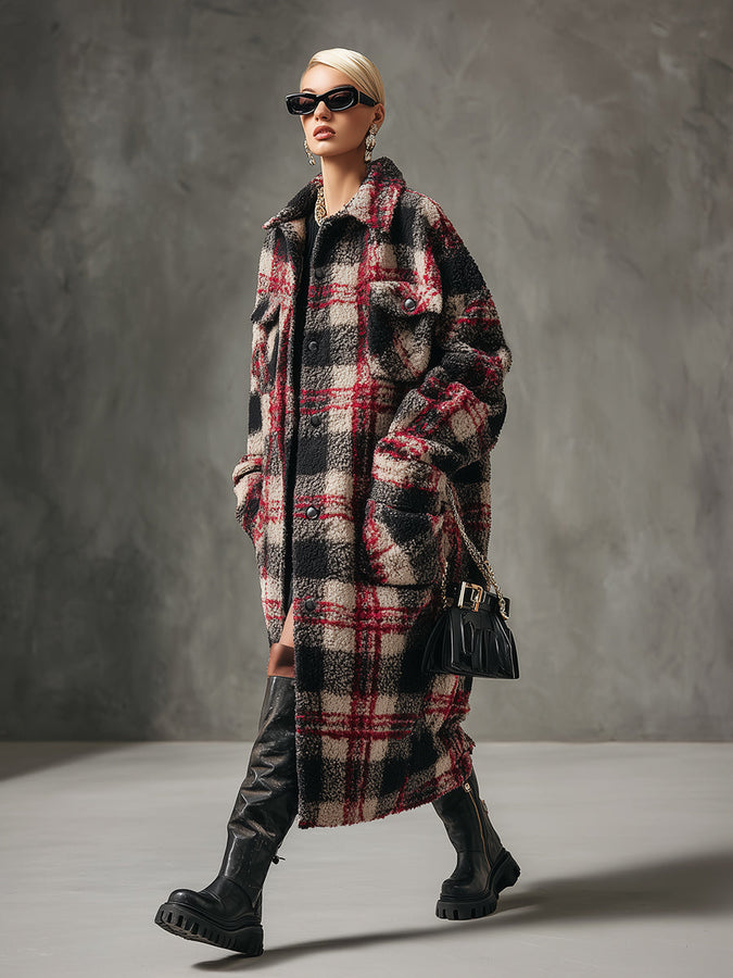 Veste Longue à Motif Carreaux Chic et Décontractée