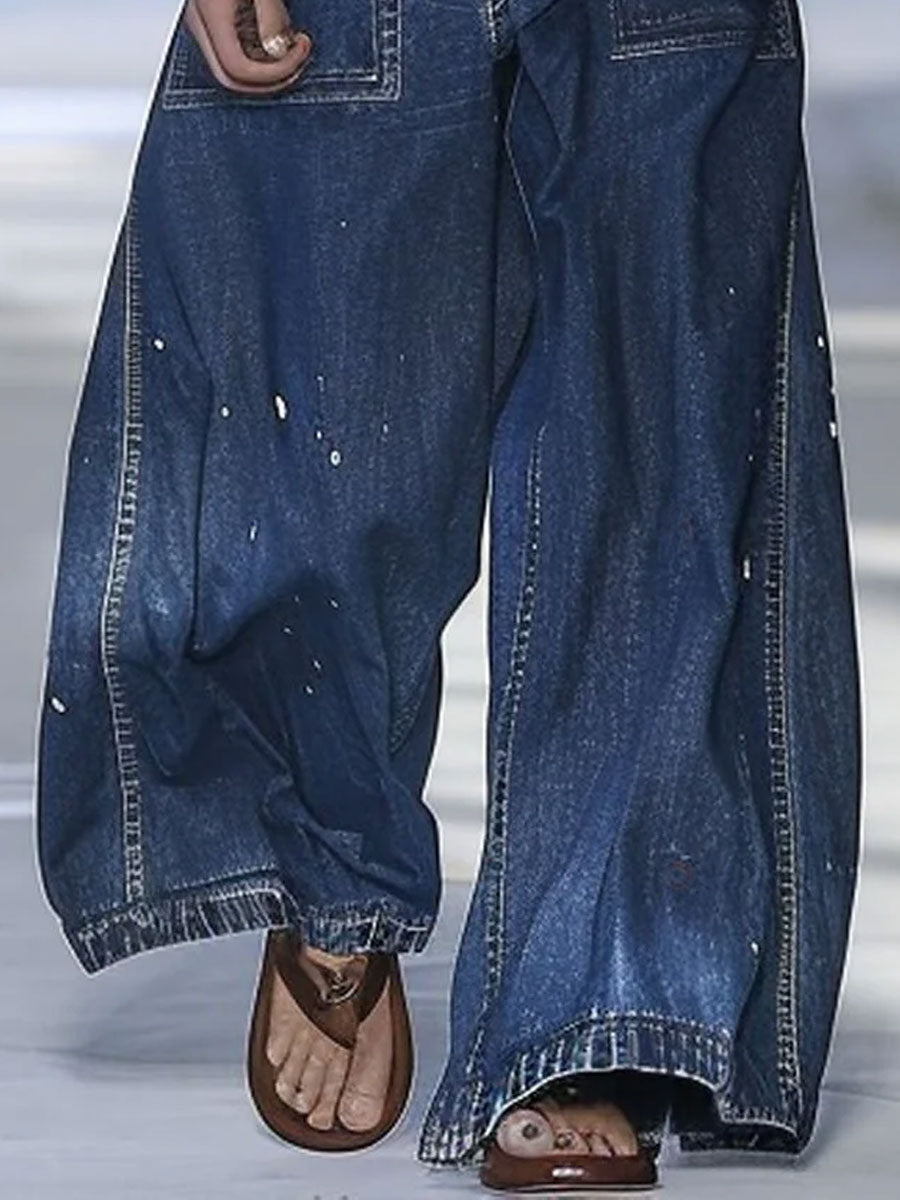 Jeans Amples au Style Graffiti avec Multiples Poches - Expédition Rapide en 24 Heures