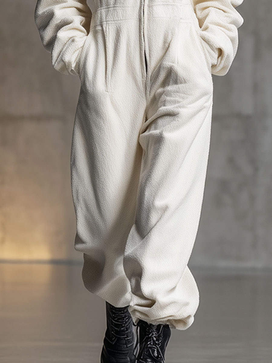 Combinaison Zippée en Fleece Polaire Blanc : Élégance Décontractée et Tendance