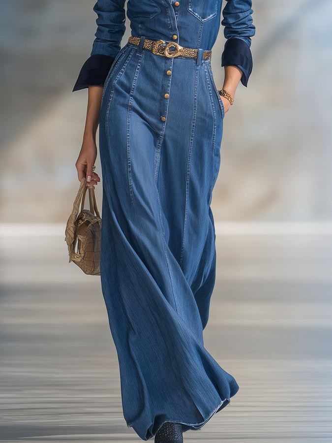 Élégante Robe Maxi en Jean Bleu Vintage