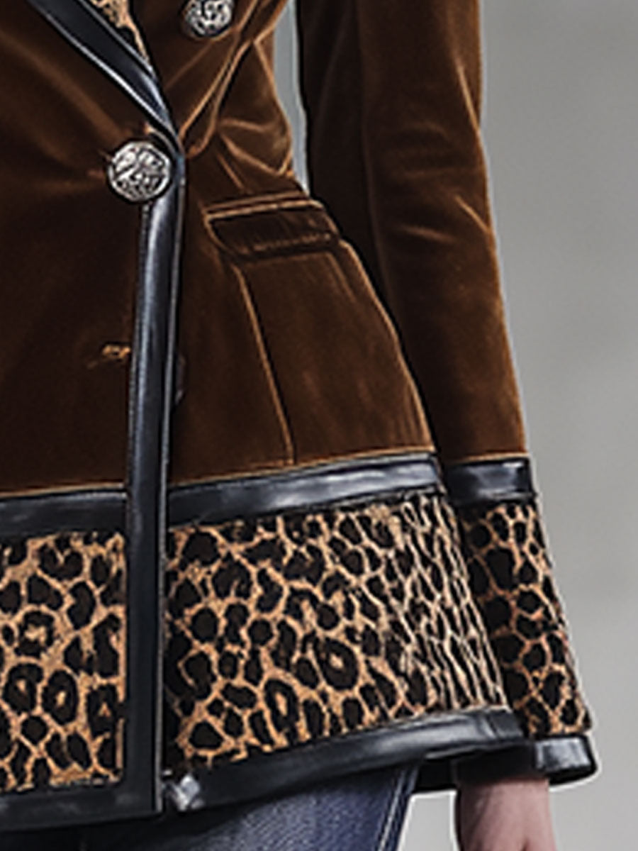 Vintage Brown Leopard Print Velvet Blazer