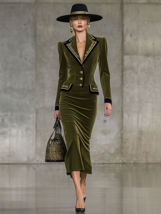 Robe Midi Vintage en Velours Vert