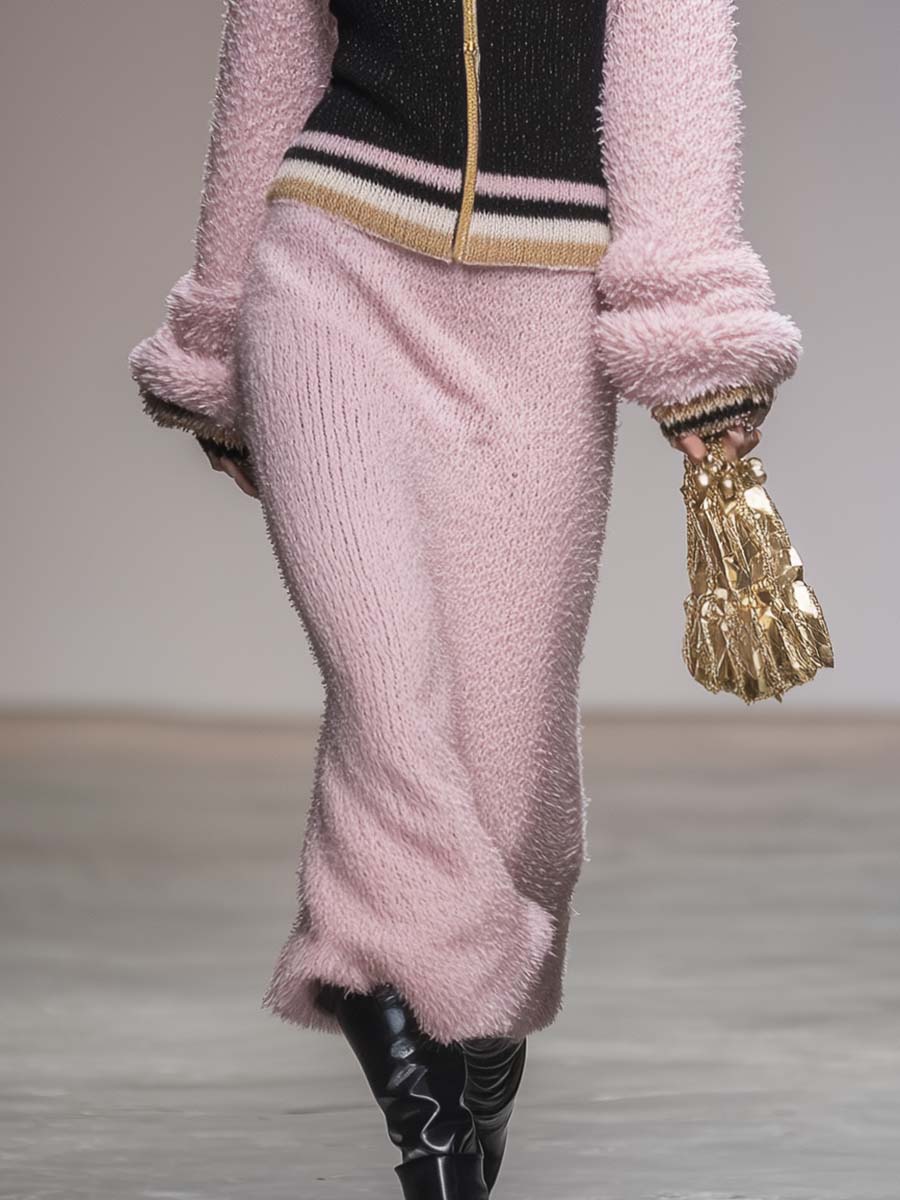 Ensemble Sportif Rétro Chic : Sweat à Capuche Zippé et Jupe Coordonnée