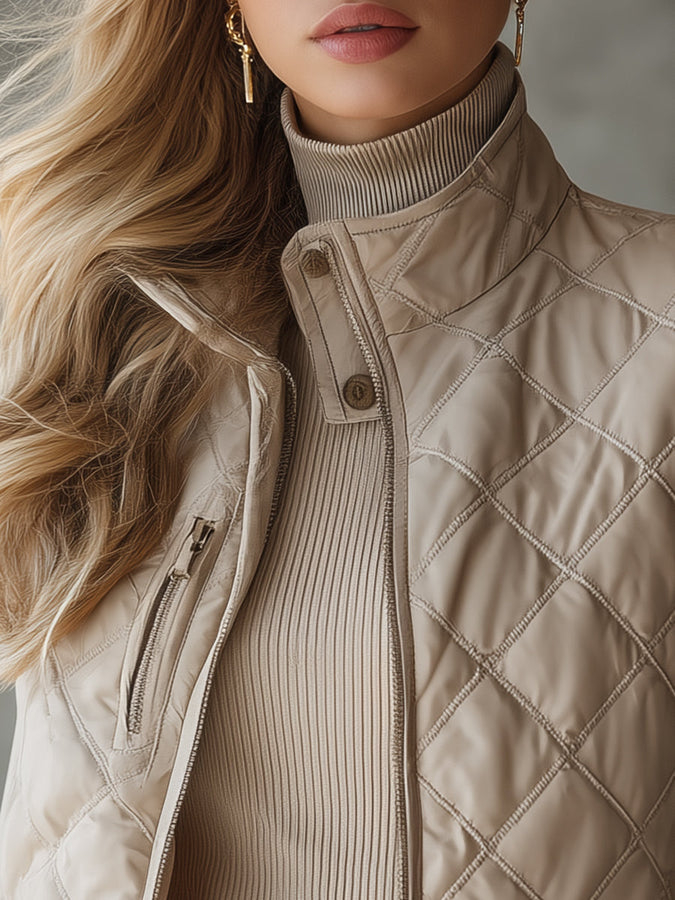 Chic et Confort : Gilet Matelassé Beige Décontracté