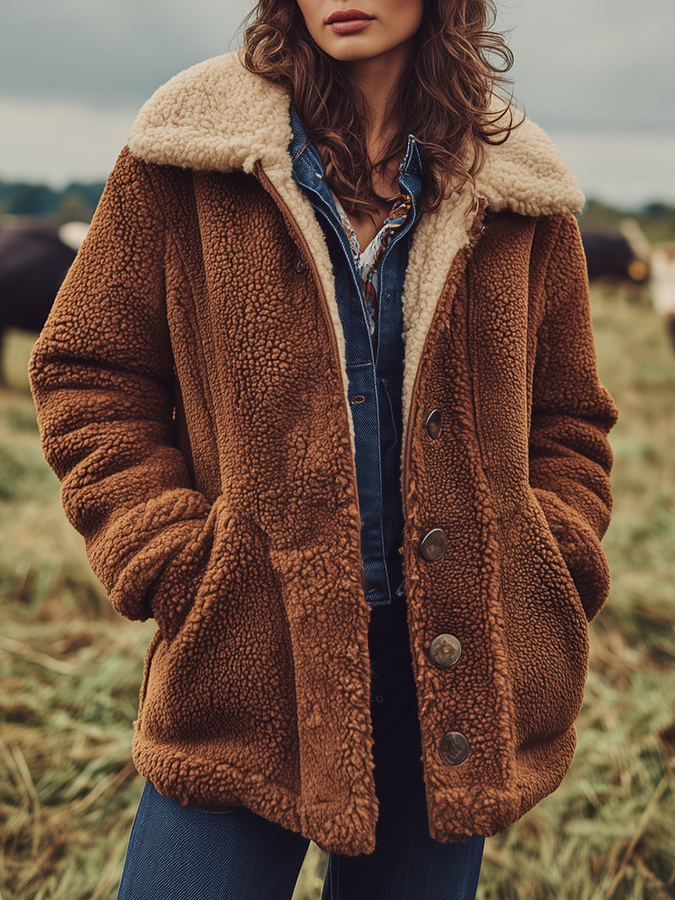 Veste Courte en Sherpa au Style Western Vintage