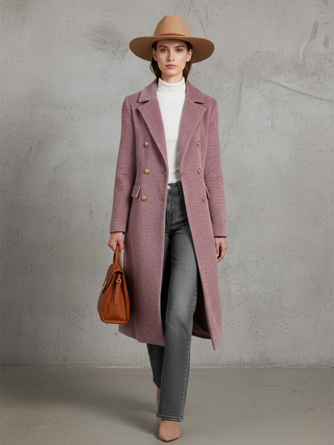 Élégant Manteau en Chenille Rose à Double Boutonnage : Chaleur et Style Assurés