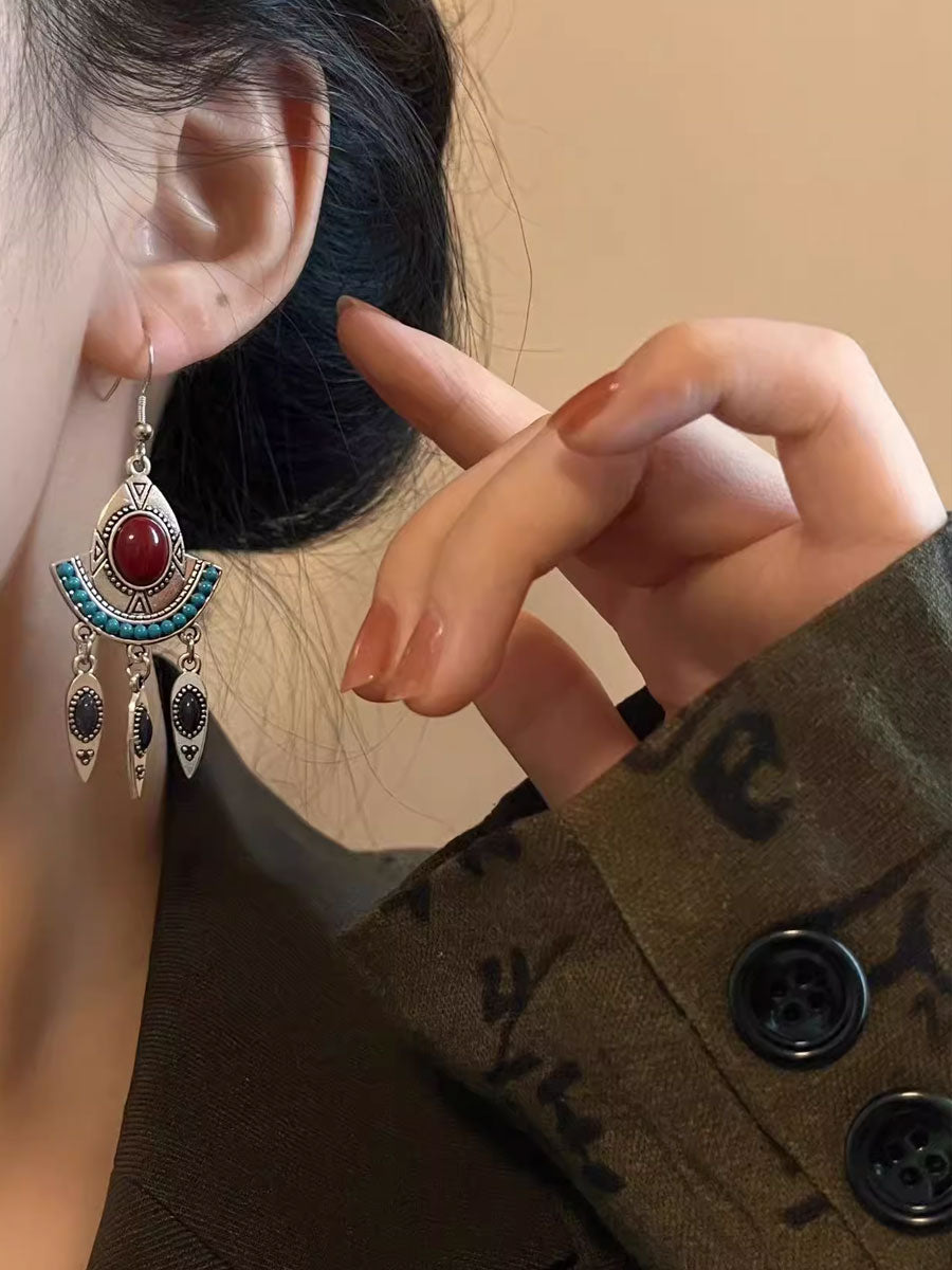 Pendantes Ethniques Rétro avec Pompons Turquoise