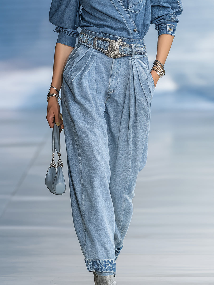 Ensemble Denim Vintage Chic avec Pantalons Amples