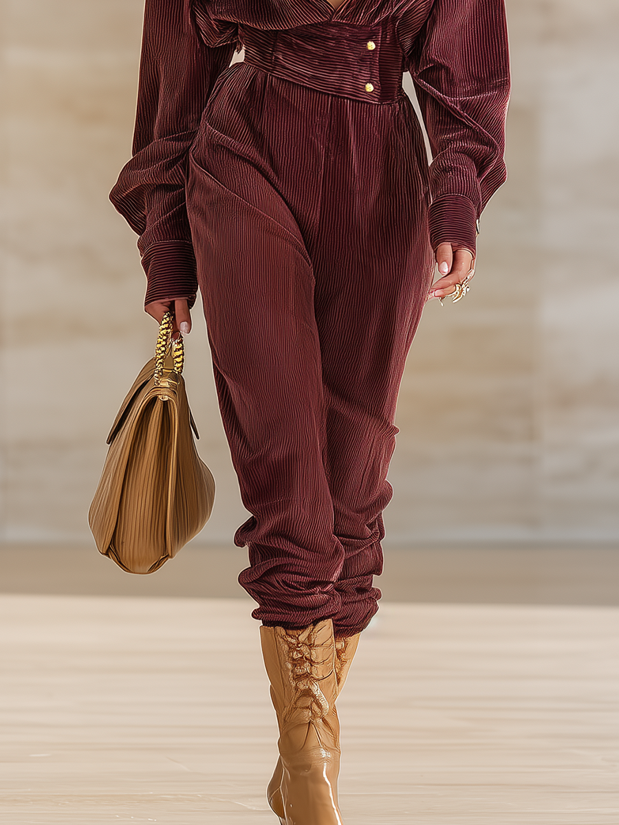 Chic Combinaison en Velours Côtelé à Manches Longues