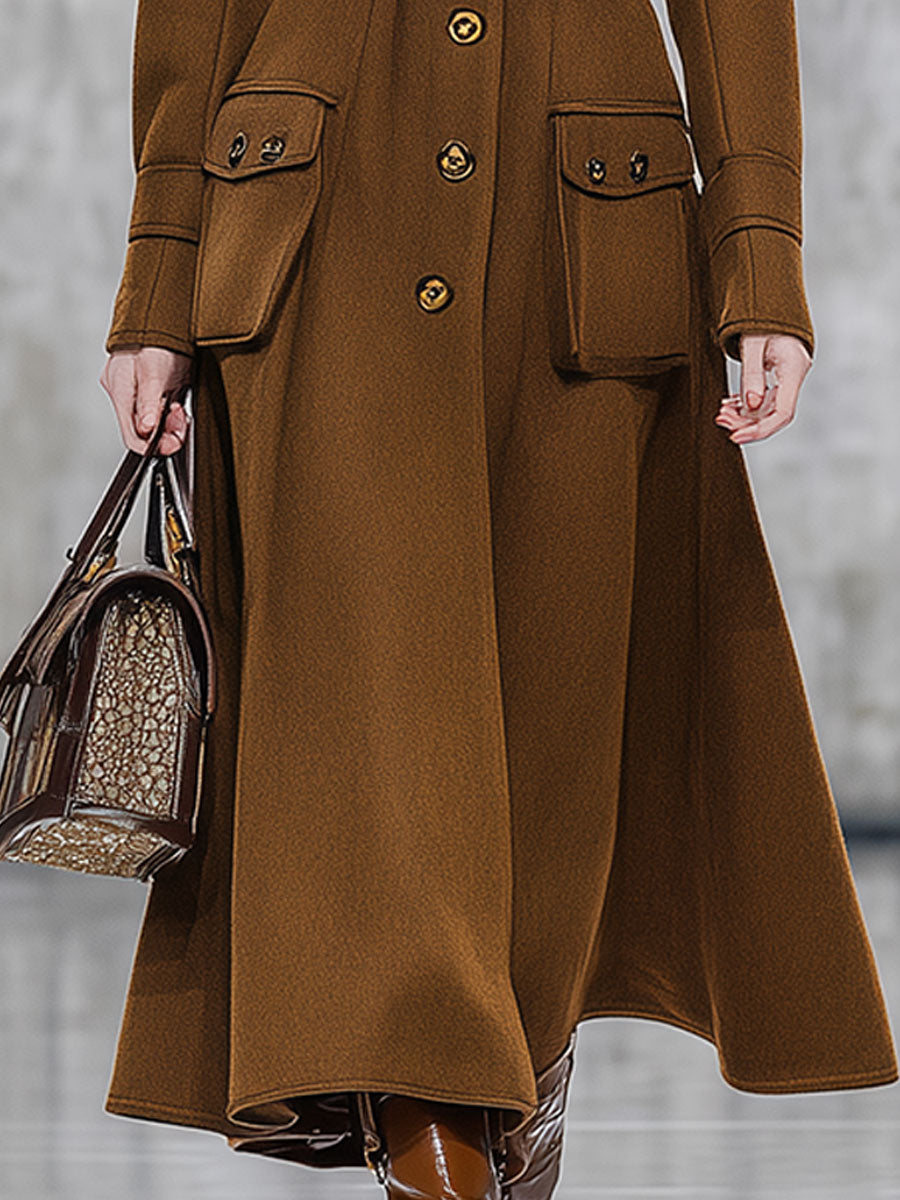 Veste en Laine Caramel Brun avec Col Élégant