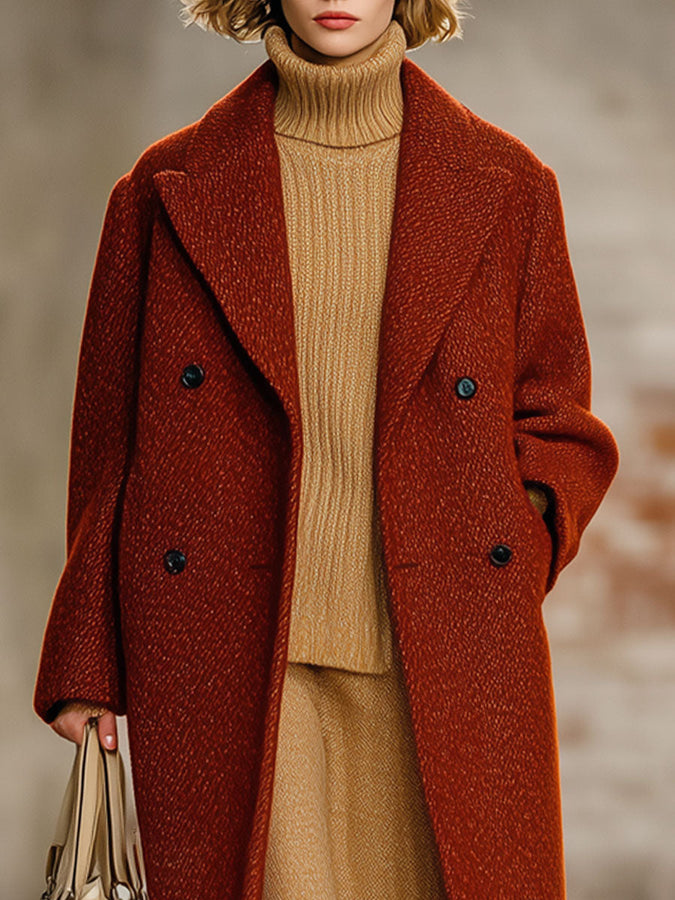 Veste Longue en Laine Rouge Brique : Élégance Rétro et Style Ample