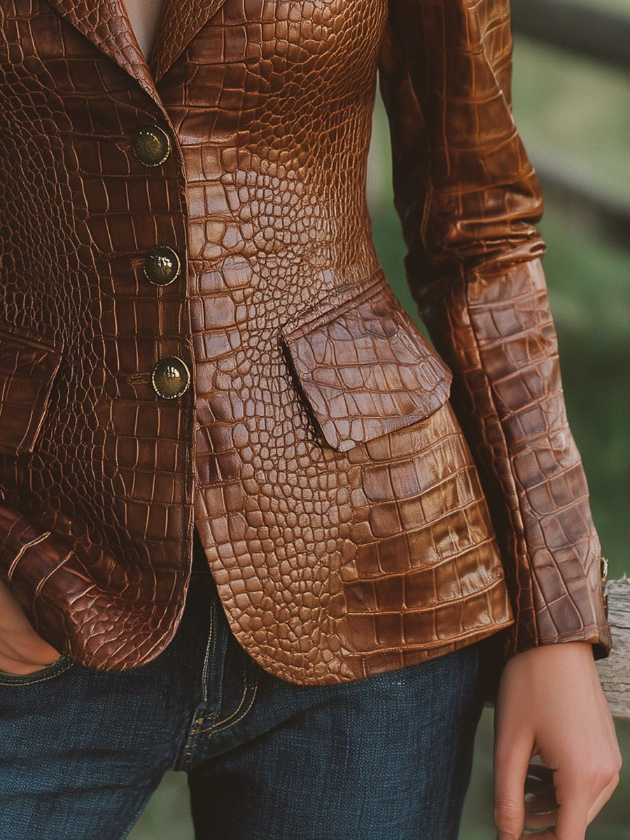 Veste Vintage en Simili Cuir Crocodile