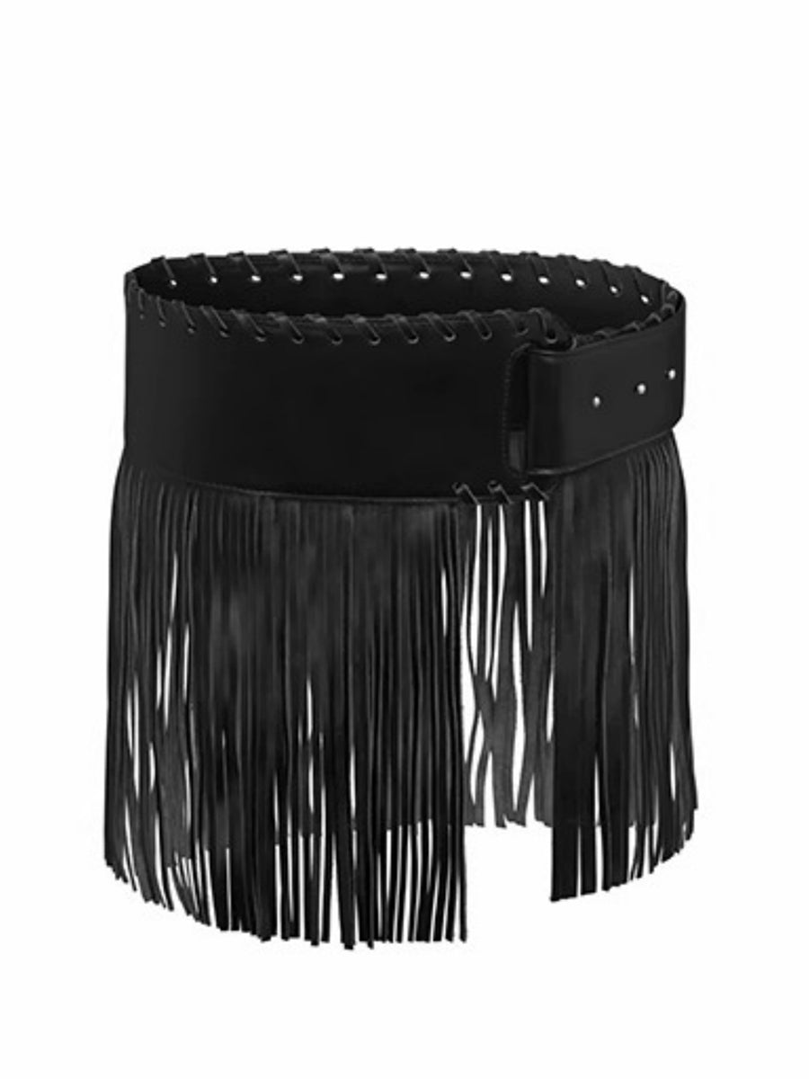 Ceinture Taille en Simili Cuir avec Franges et Détails Funky Punk
