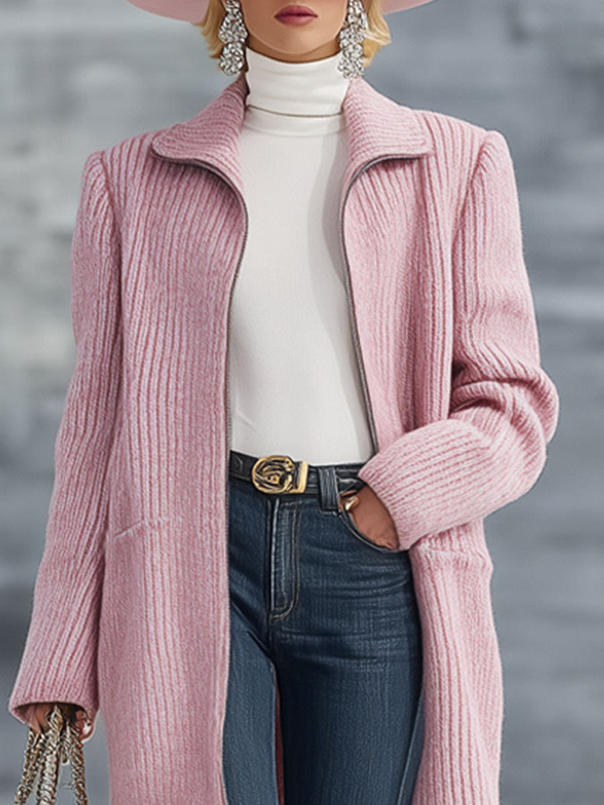 Cardigan Zippé Tricot Rose Vintage