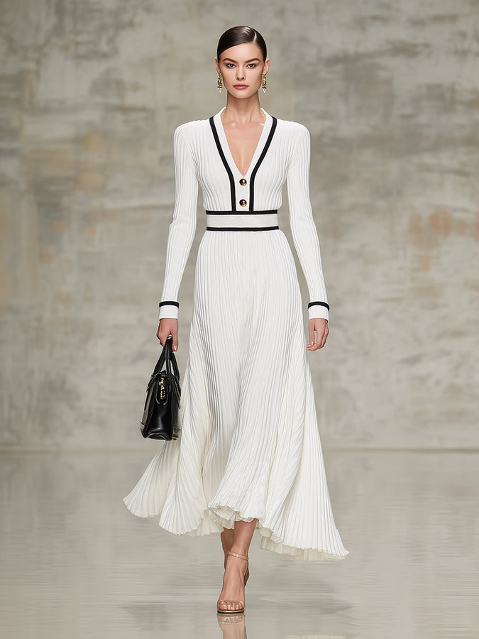 Robe Maxi Chic : Jupe Large Noire avec Détails Tricotés Blancs