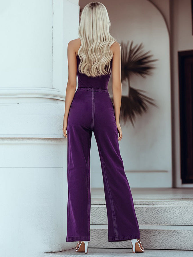 Expédition Rapide : Combinaison Sans Manches en Denim Violet Vintage à Jambes Larges