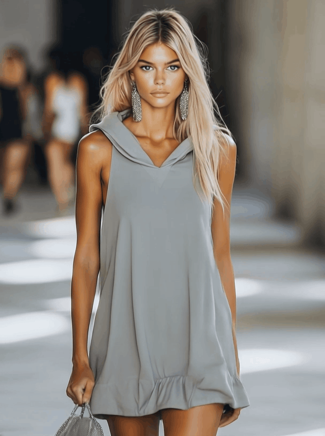 Robe Mini Décontractée Grise à Capuche - Expédition Rapide en 24 Heures !
