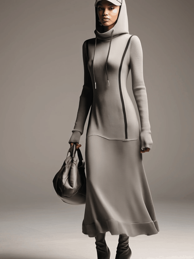 Robe Maxi Sportive Grise à Capuche - Style Décontracté