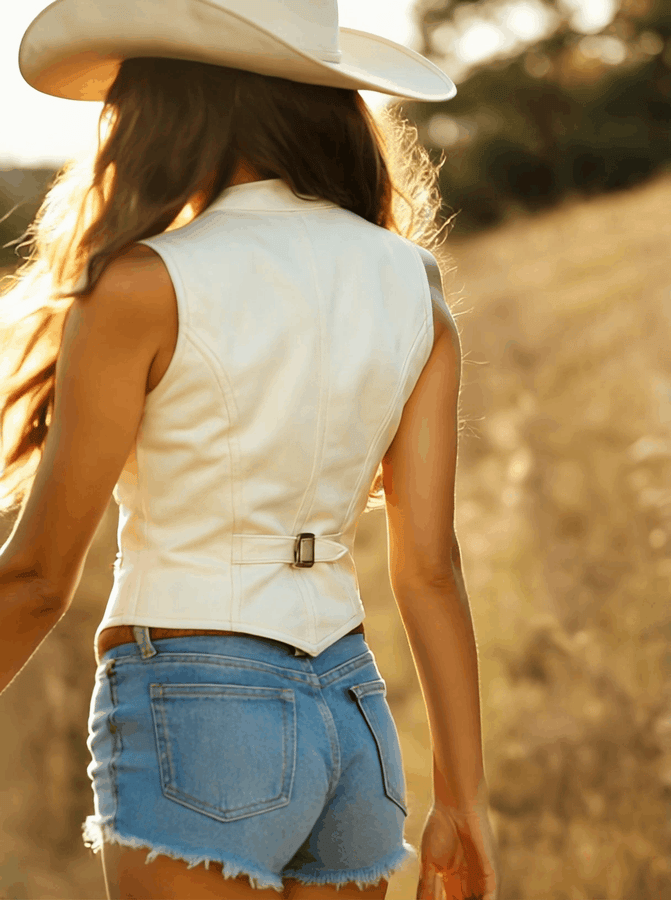 Veste en Suède Blanche Premium avec Boutons Dorés - Expédition Rapide en 24 Heures