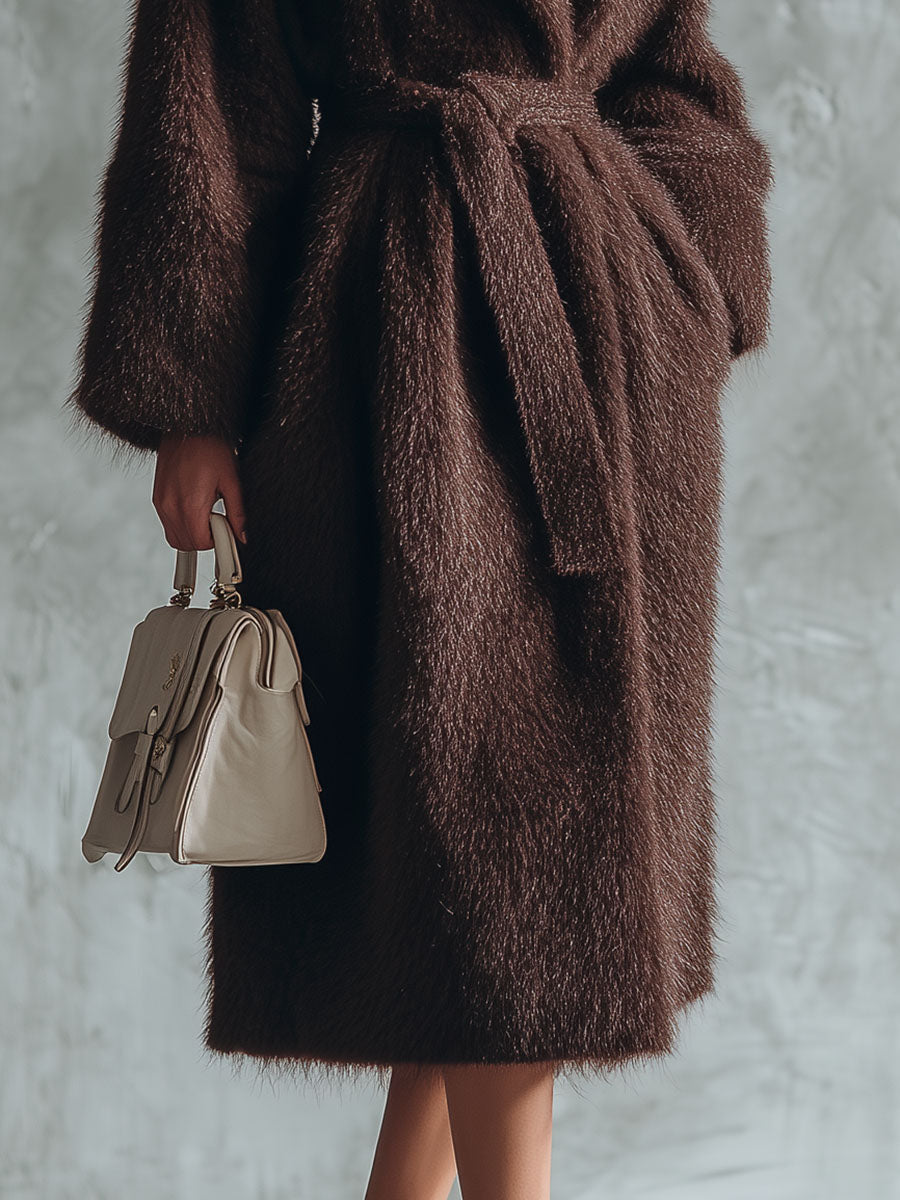 Chic Manteau en Fausse Fourrure Chocolat Brun