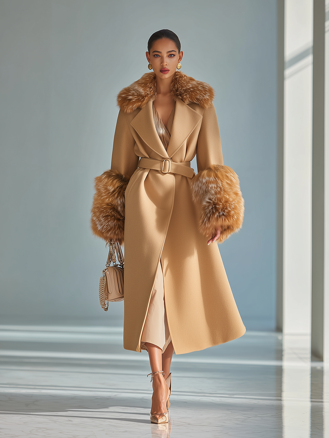 Chic Manteau en Laine avec Col en Fausse Fourrure
