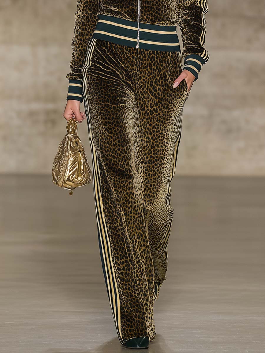 Ensemble Sportif en Velours Vert à Imprimé Léopard : Élégance et Confort