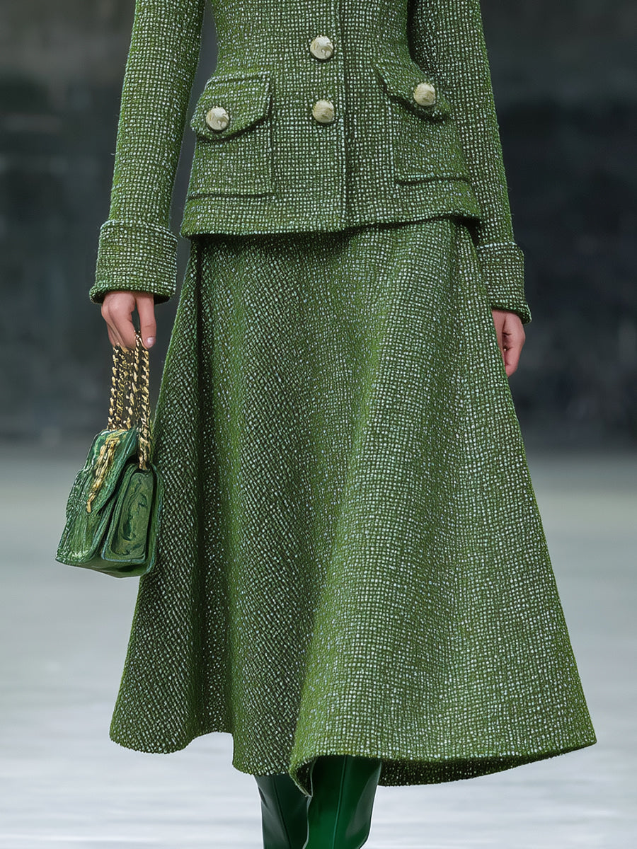 Ensemble Chic en Tweed : Jupe et Veste avec Col en Fausse Fourrure - Style Rétro