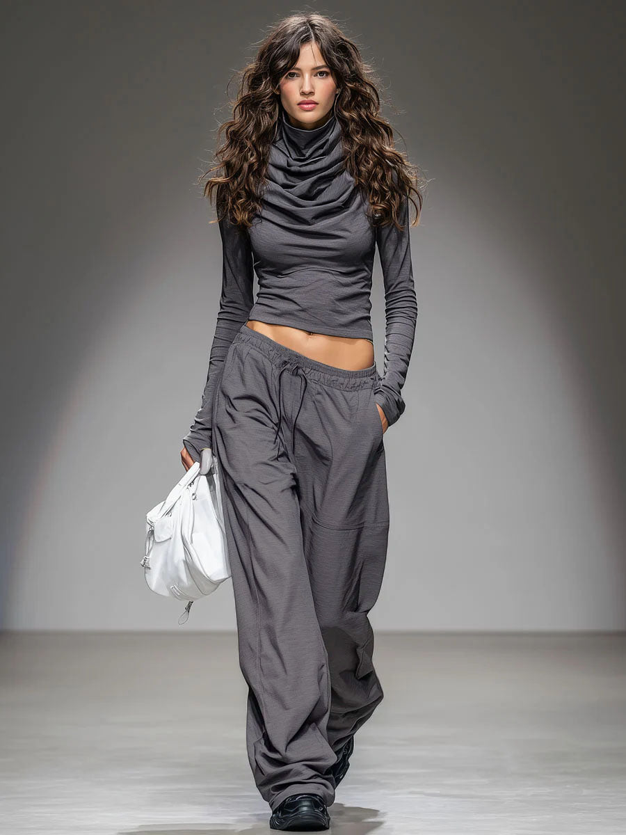 Ensemble Décontracté : T-shirt à Manches Longues et Pantalon Large