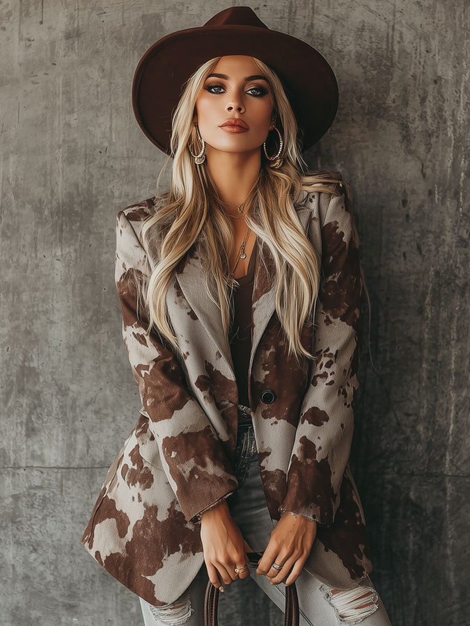 Veste en Suédine Imprimée Style Cowboy Vintage