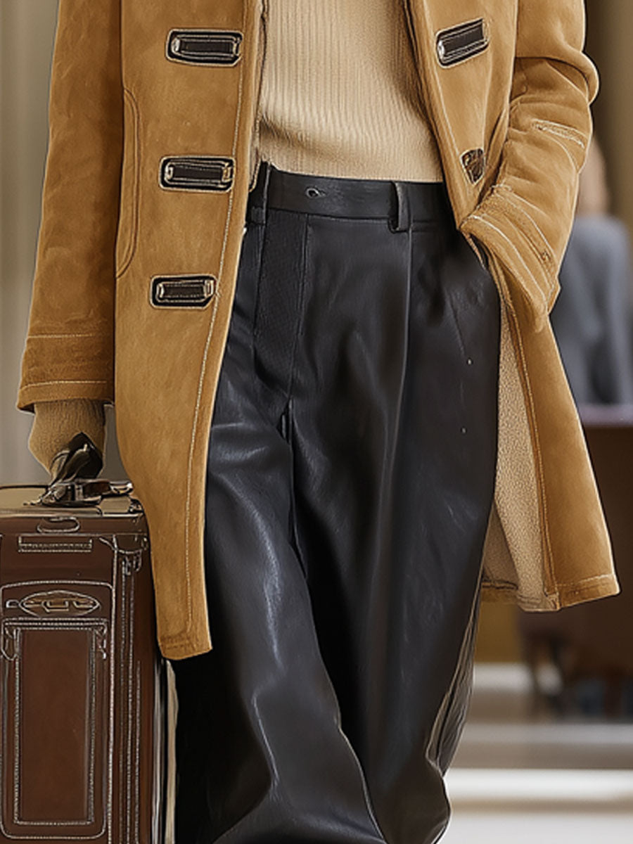 Veste en polaire kaki vintage au look suédé décontracté