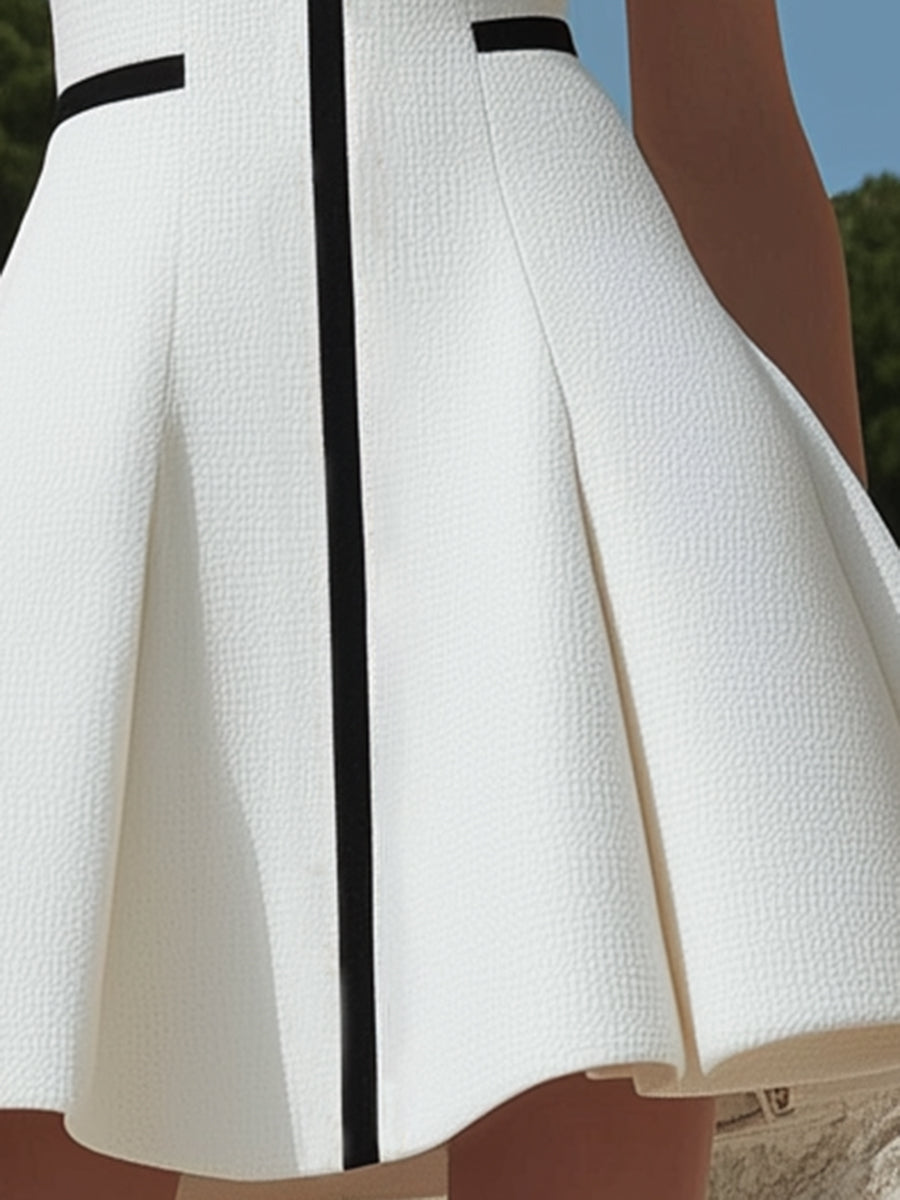 Robe Blanche Élégante pour Femmes avec Fermeture Éclair et Détails Noirs - Expédition en 24 Heures