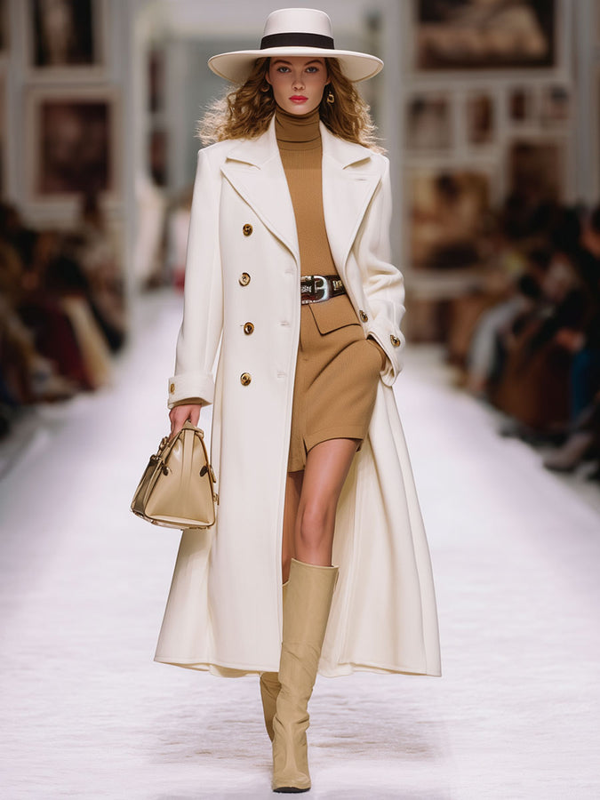Long Retro Chic White Wool Coat - Effortlessly Stylish