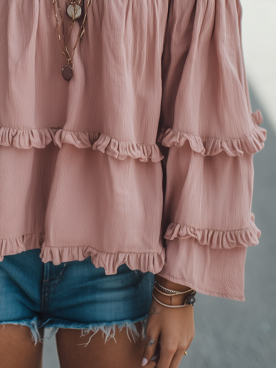 Chemise Vintage à Manches Longues et Épaules Dénudées - Livraison en 24 Heures !