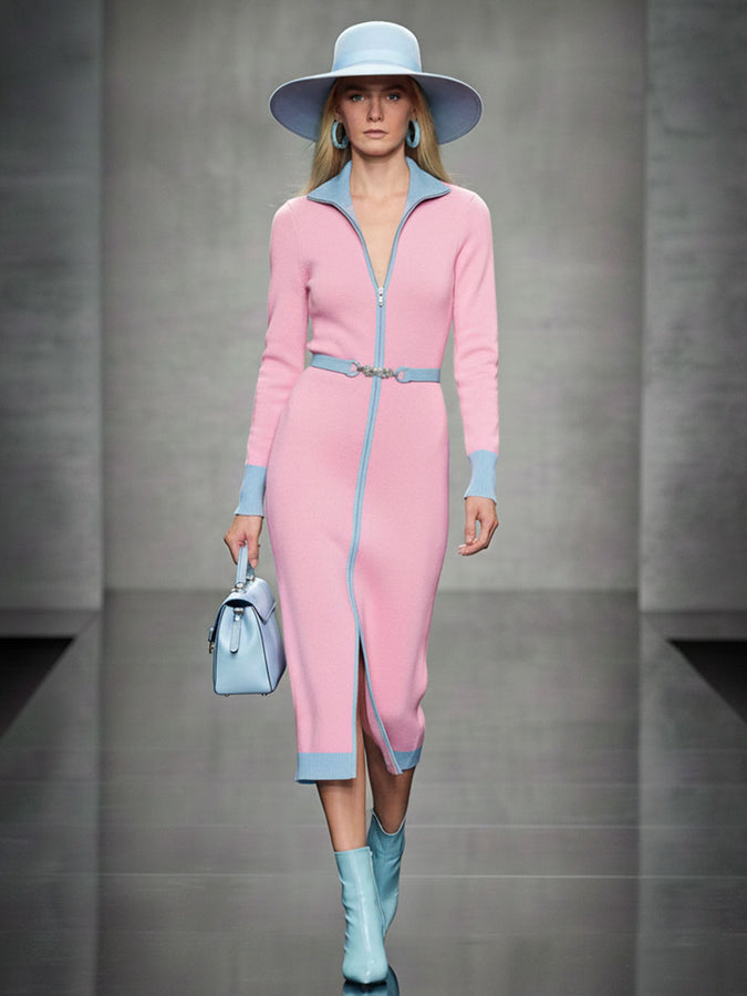 Élégante Robe Midi Tricotée en Rose : Confort et Style Réunis