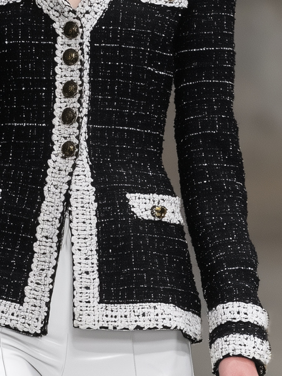Veste Tendance en Tweed Noir à Motifs Chic