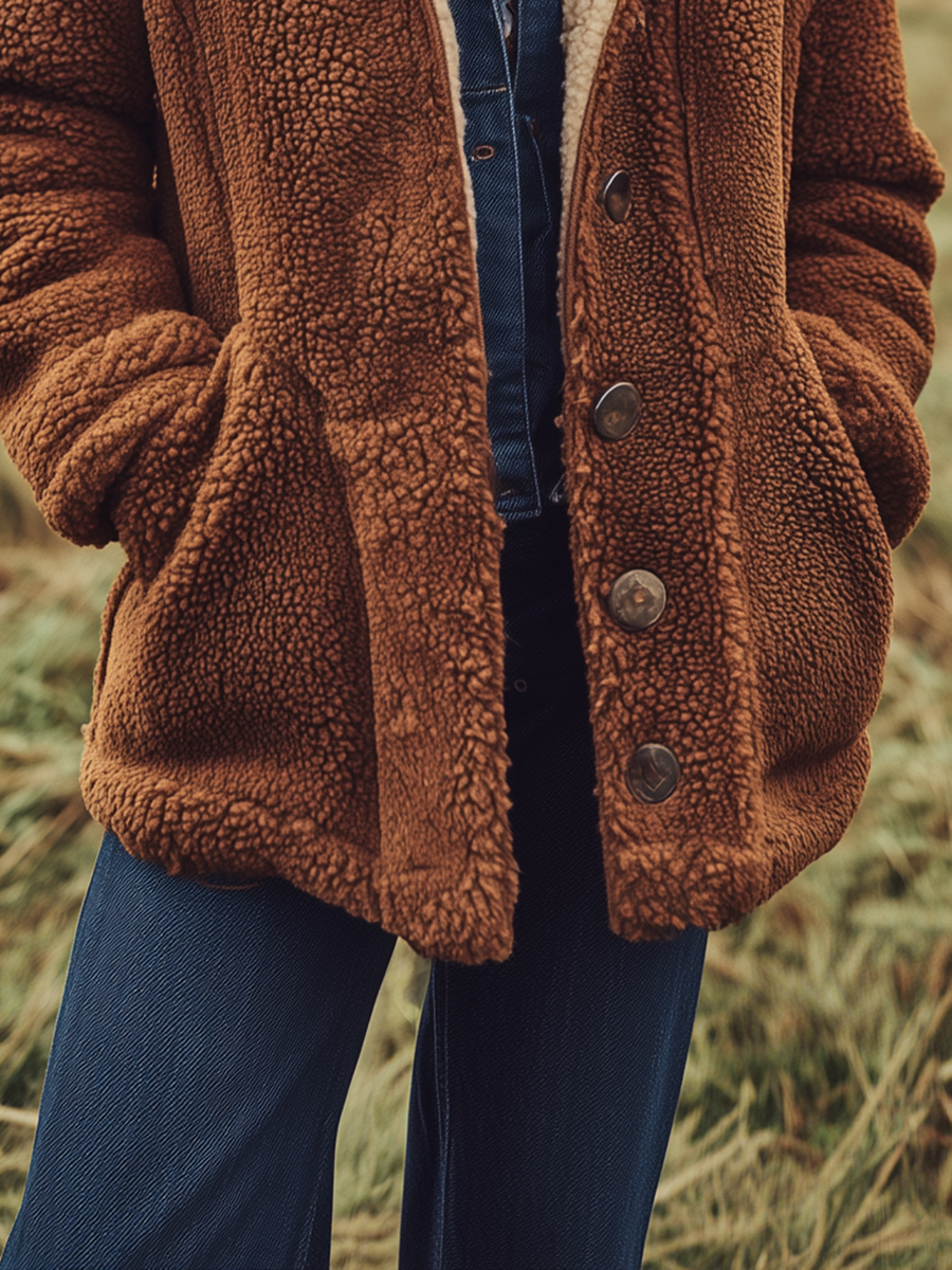 Veste courte en sherpa au charme vintage Western