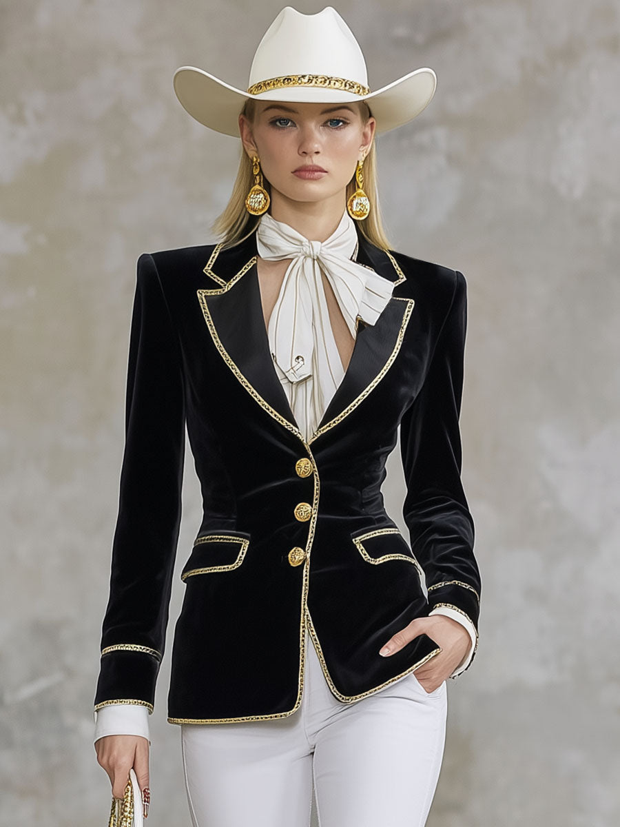 Blazer en Velours Chic avec Accents de Couleur Contrastée
