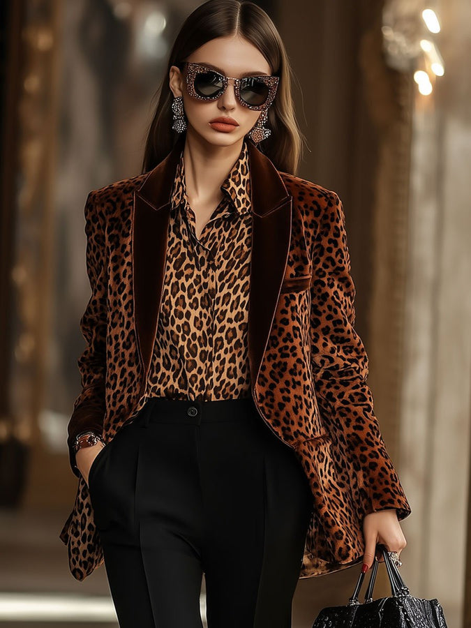 Veste Blazer en Velours Léopard Rétro – Livraison en 24 Heures!