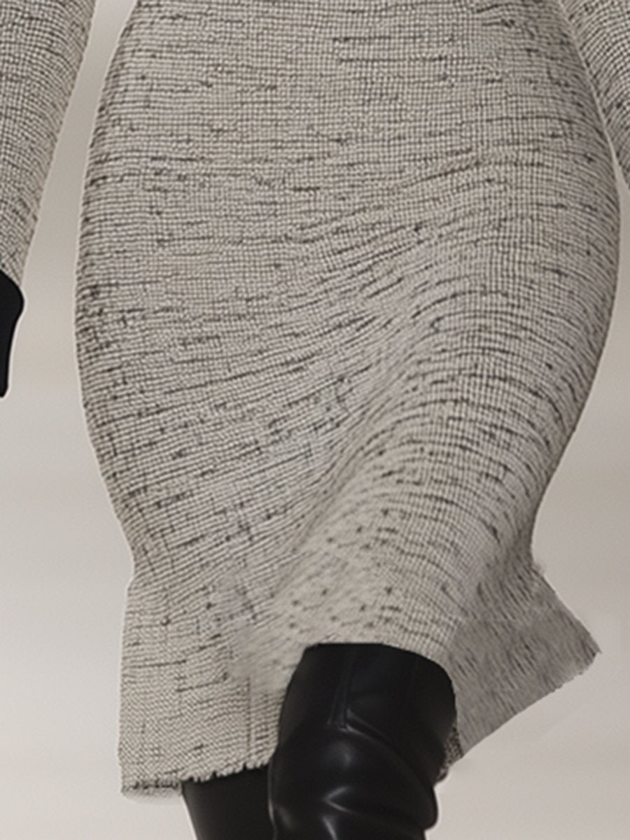 【Expédition Rapide en 24h】Robe Midi Élégante en Tweed Velours avec Col Montant – Style Rétro