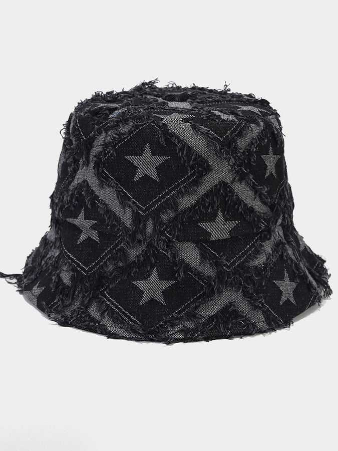 Chapeau de seau en denim brut à cinq pans - Élégance décontractée