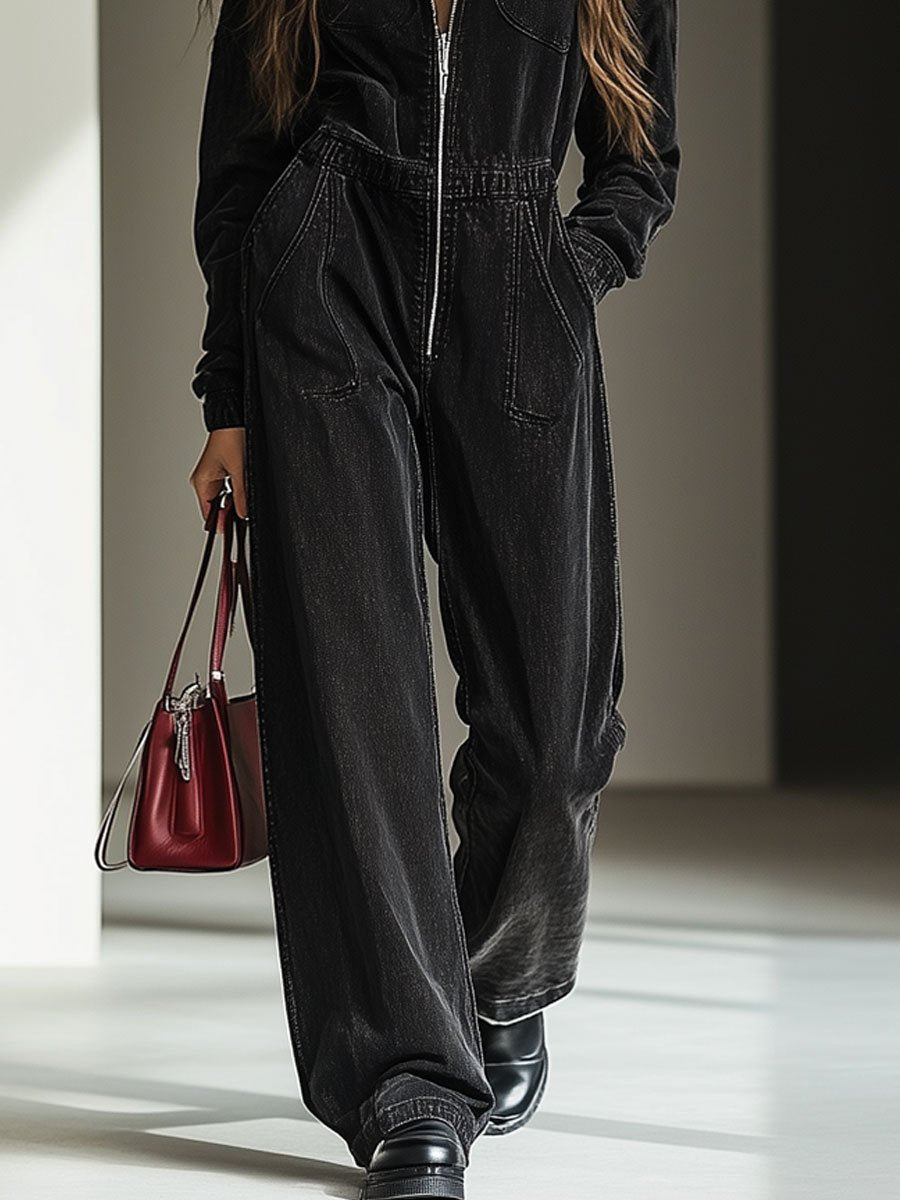 Veste en Jean Vintage Décontractée avec Taille Élastique et Capuche - Expédition Rapide en 24 Heures!