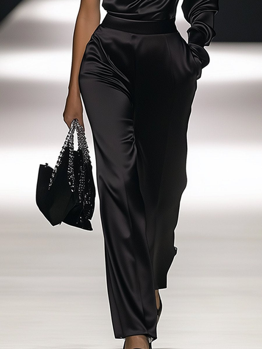 【Expédition en 24 heures】Chic Combinaison Satinée Off-Shoulder à Manches Longues