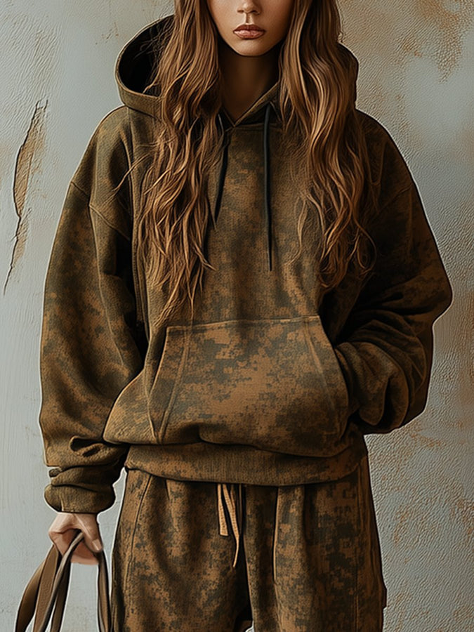 Ensemble Deux Pièces : Sweat à Capuche Camouflage Rétro et Leggings - Expédition Rapide en 24 Heures