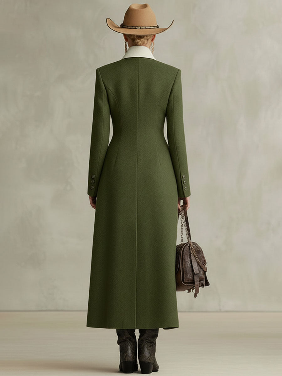 Veste en laine élégante avec col, boutonnage simple et poches à surpiqûres contrastées